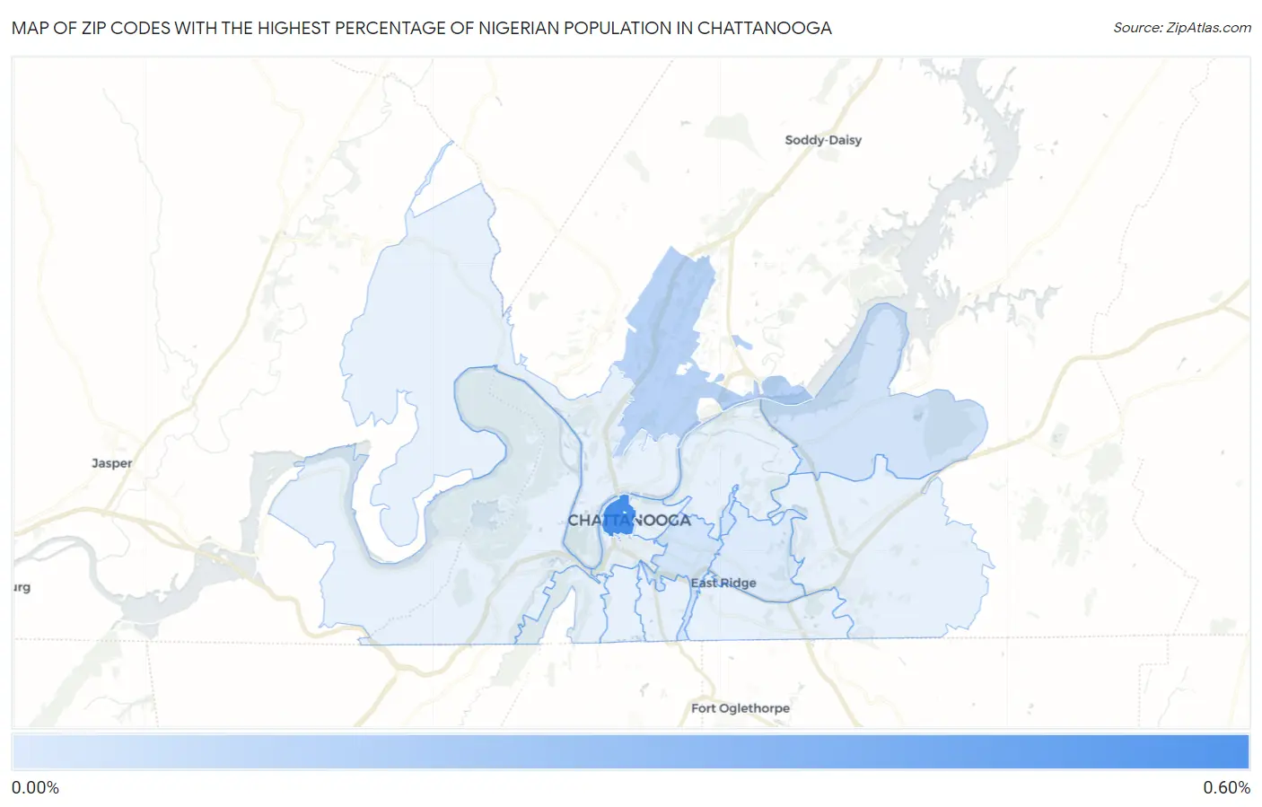 Zip Codes with the Highest Percentage of Nigerian Population in Chattanooga Map