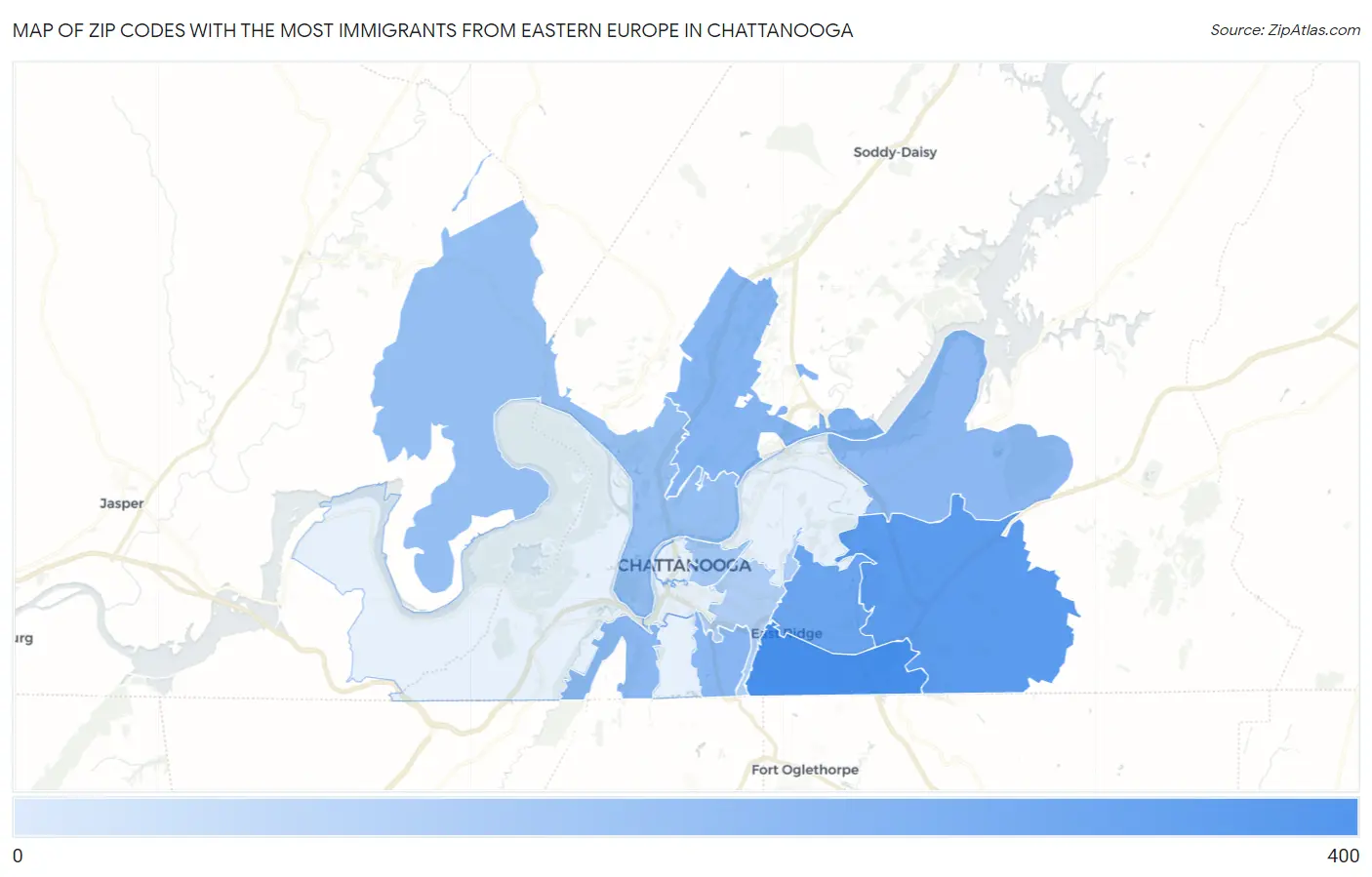 Zip Codes with the Most Immigrants from Eastern Europe in Chattanooga Map