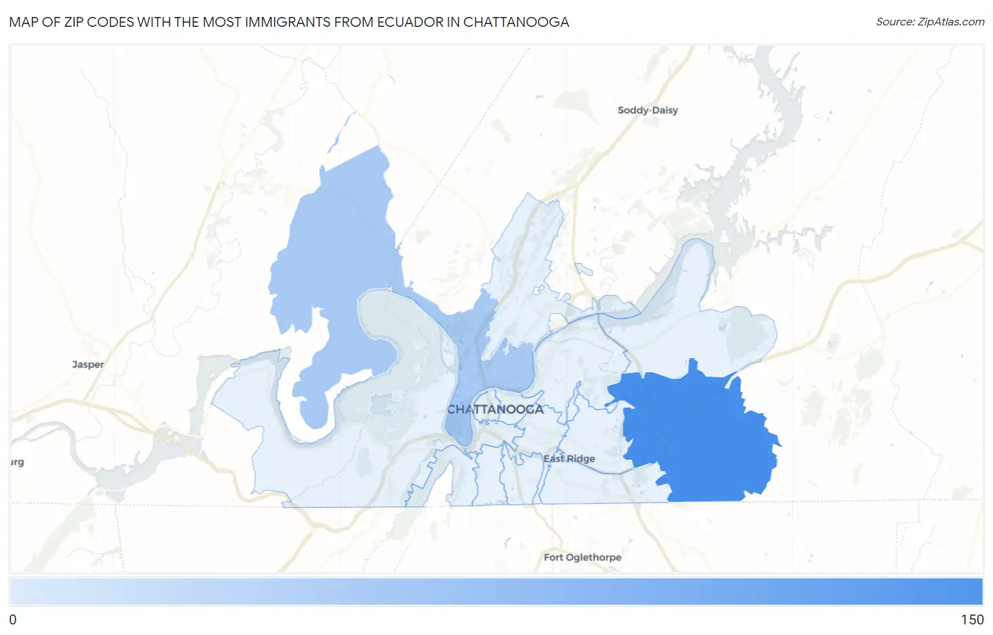 Zip Codes with the Most Immigrants from Ecuador in Chattanooga Map