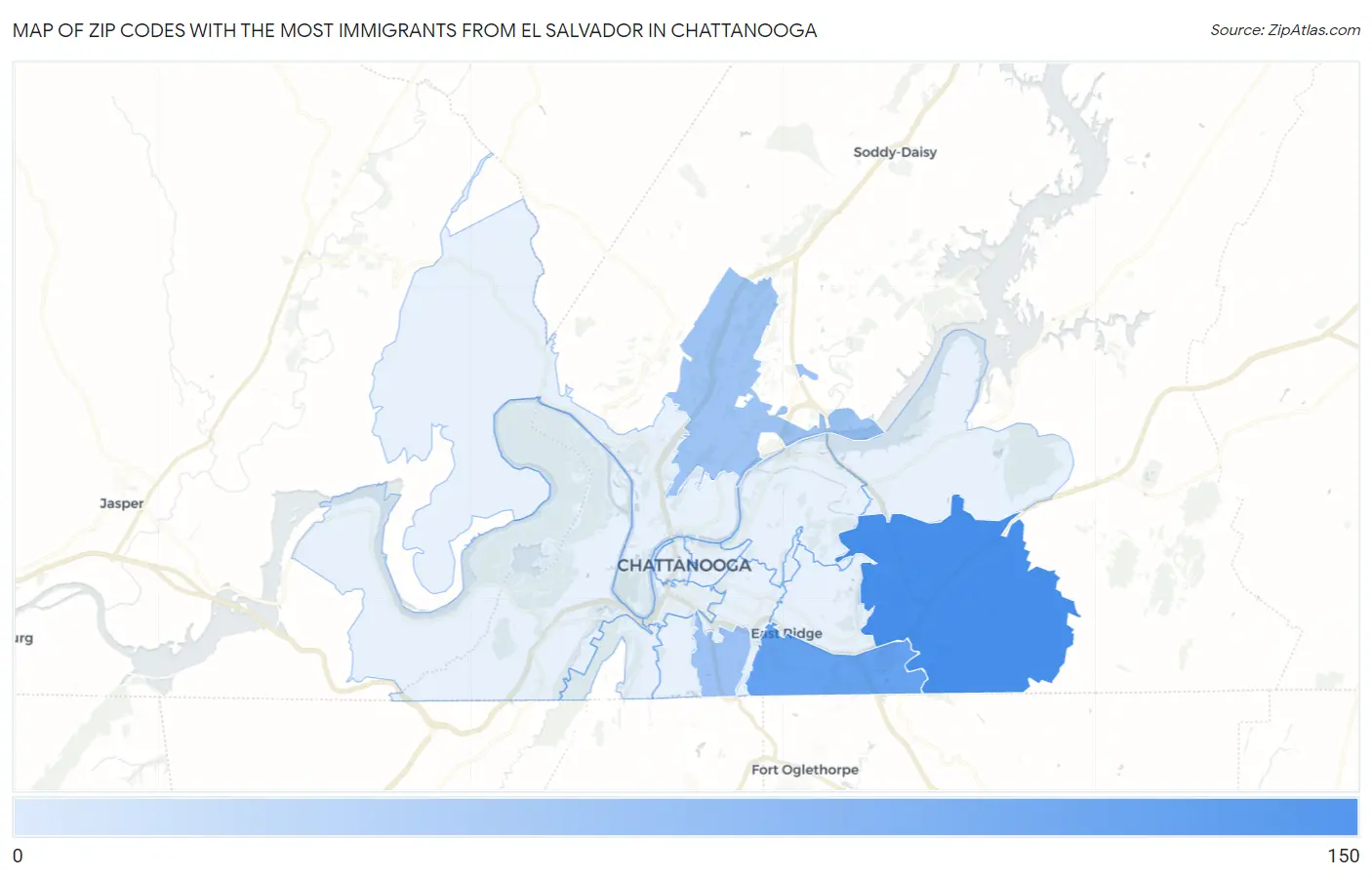 Zip Codes with the Most Immigrants from El Salvador in Chattanooga Map