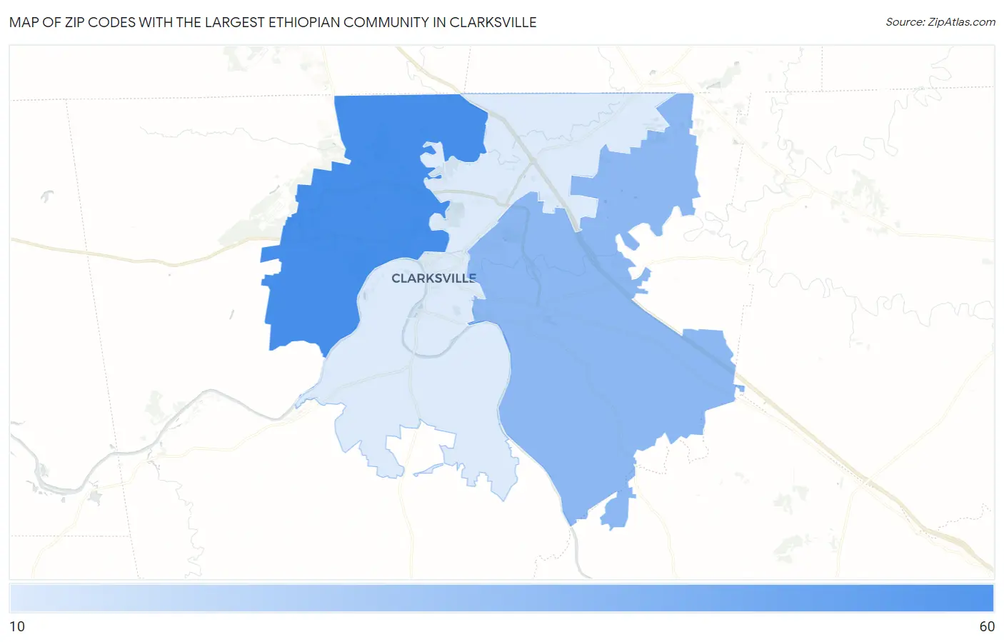 Zip Codes with the Largest Ethiopian Community in Clarksville Map