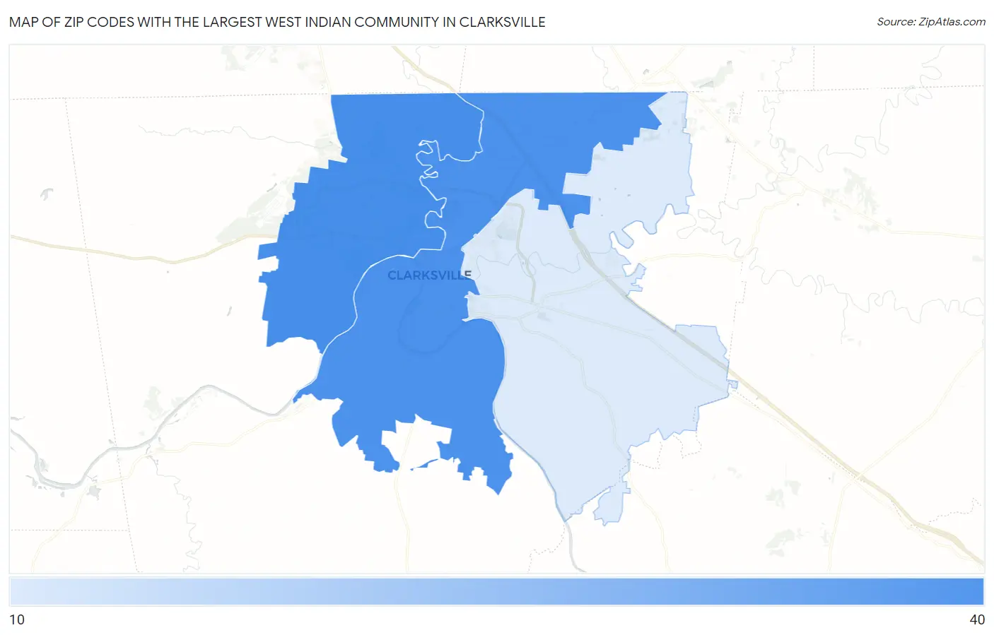 Zip Codes with the Largest West Indian Community in Clarksville Map