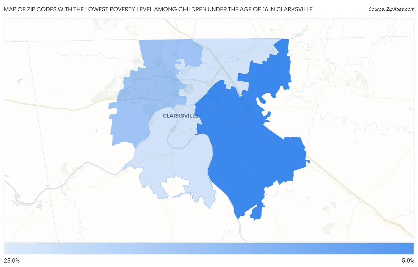 Zip Codes with the Lowest Poverty Level Among Children Under the Age of 16 in Clarksville Map
