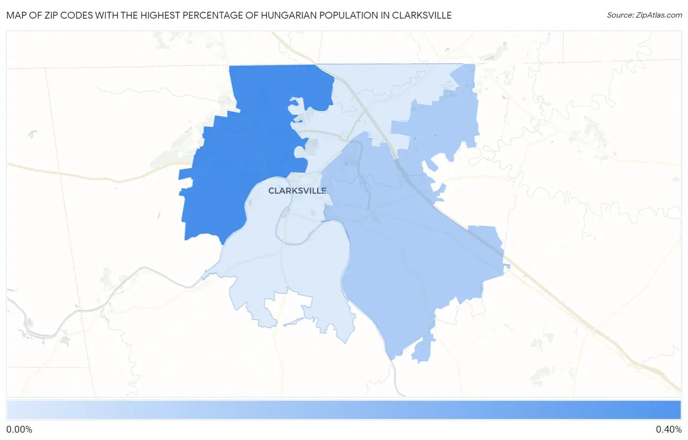 Zip Codes with the Highest Percentage of Hungarian Population in Clarksville Map