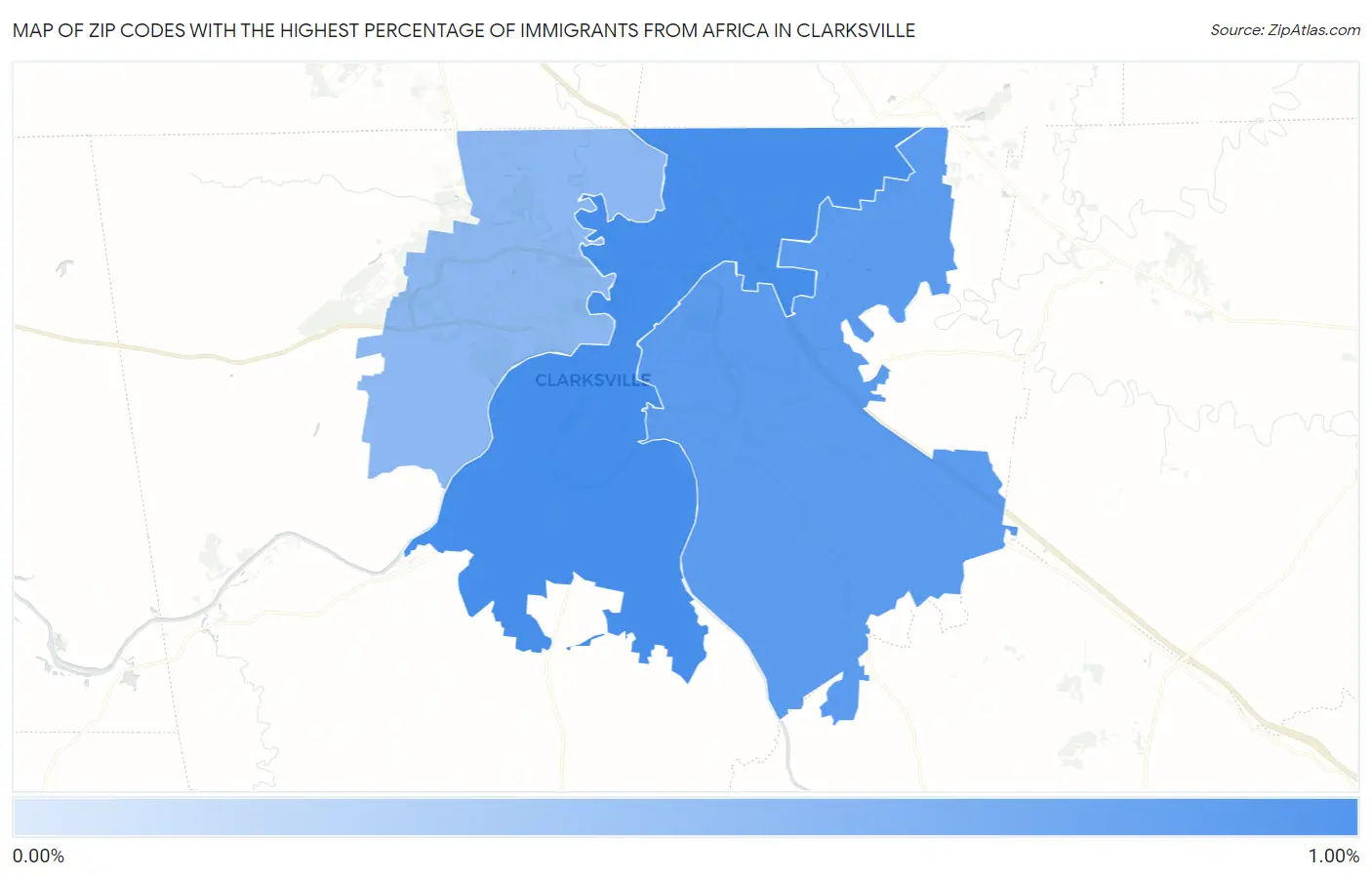 Zip Codes with the Highest Percentage of Immigrants from Africa in Clarksville Map
