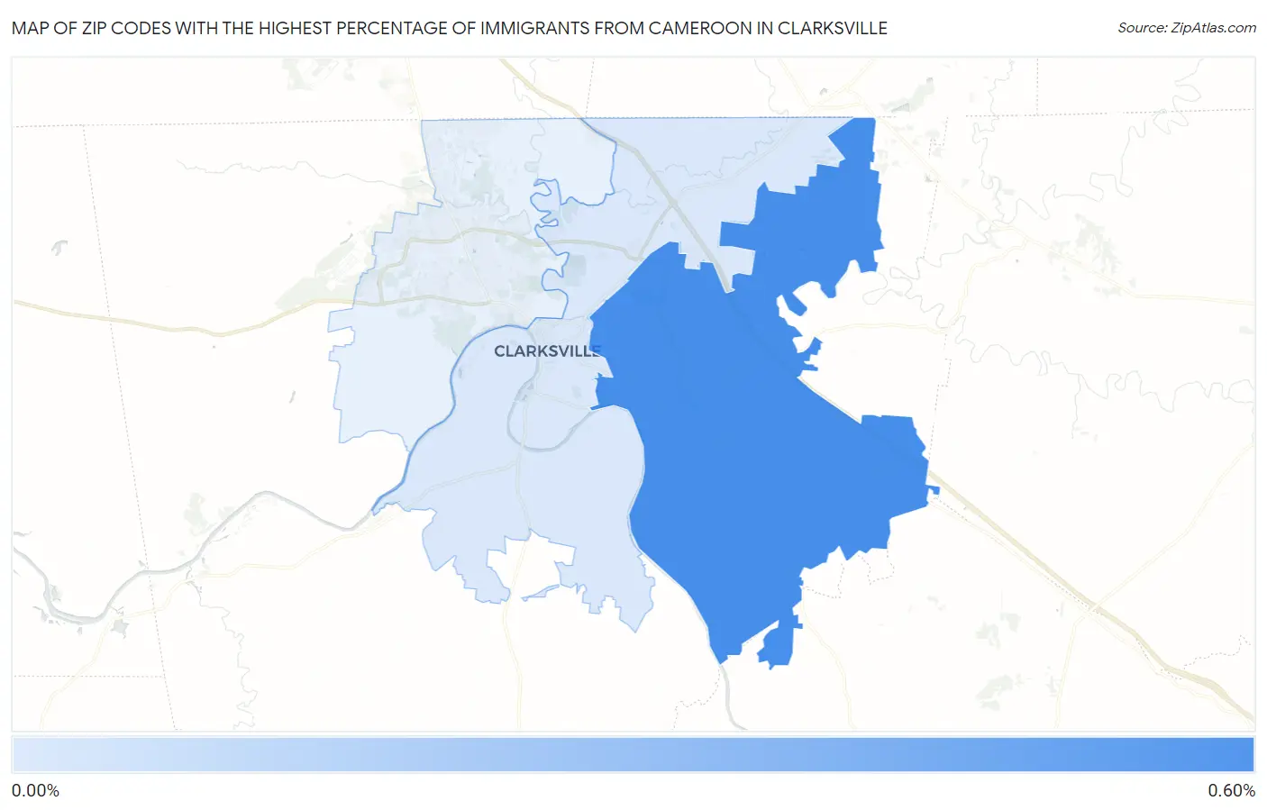 Zip Codes with the Highest Percentage of Immigrants from Cameroon in Clarksville Map