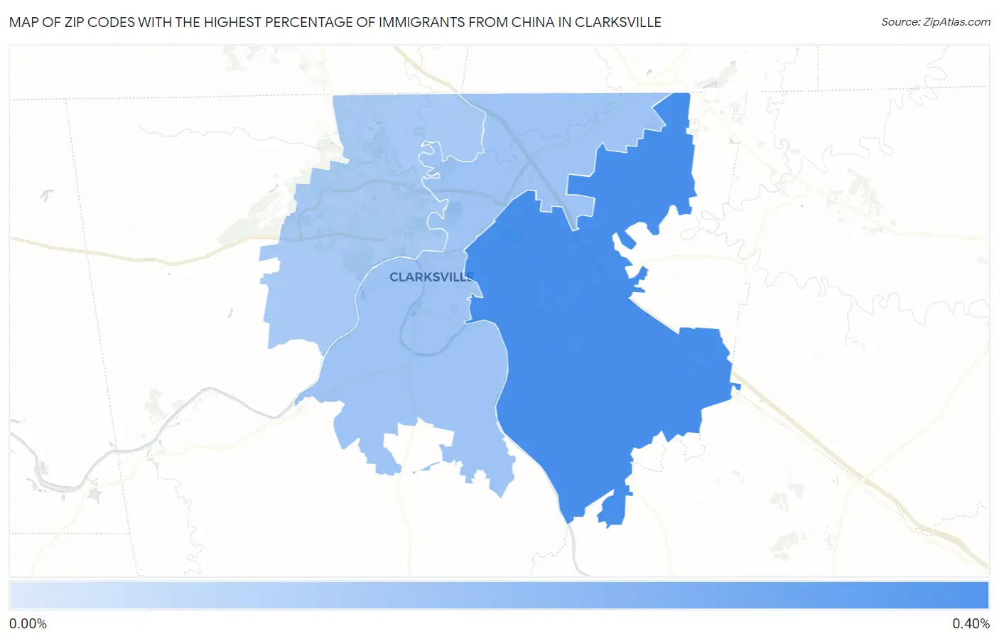 Zip Codes with the Highest Percentage of Immigrants from China in Clarksville Map