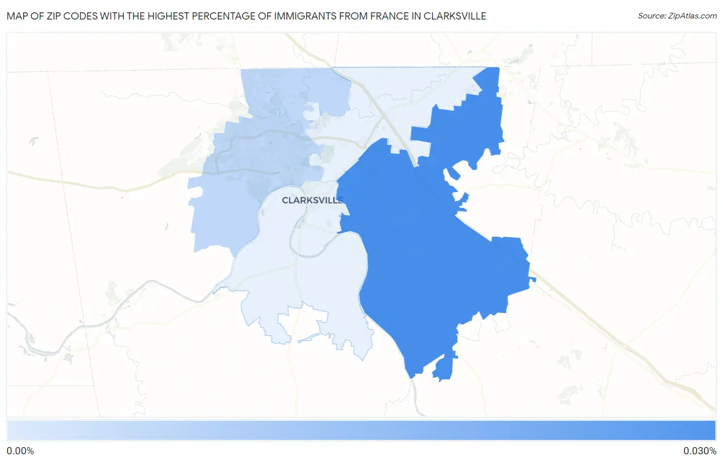 Zip Codes with the Highest Percentage of Immigrants from France in Clarksville Map