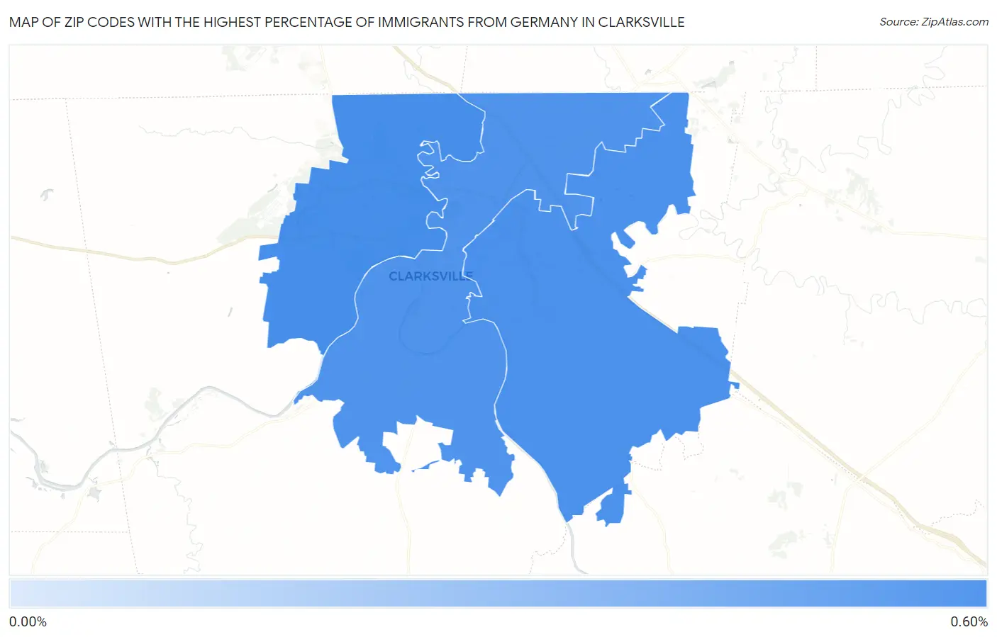 Zip Codes with the Highest Percentage of Immigrants from Germany in Clarksville Map