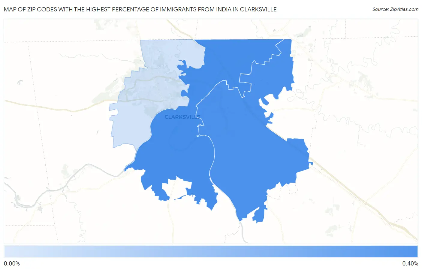 Zip Codes with the Highest Percentage of Immigrants from India in Clarksville Map