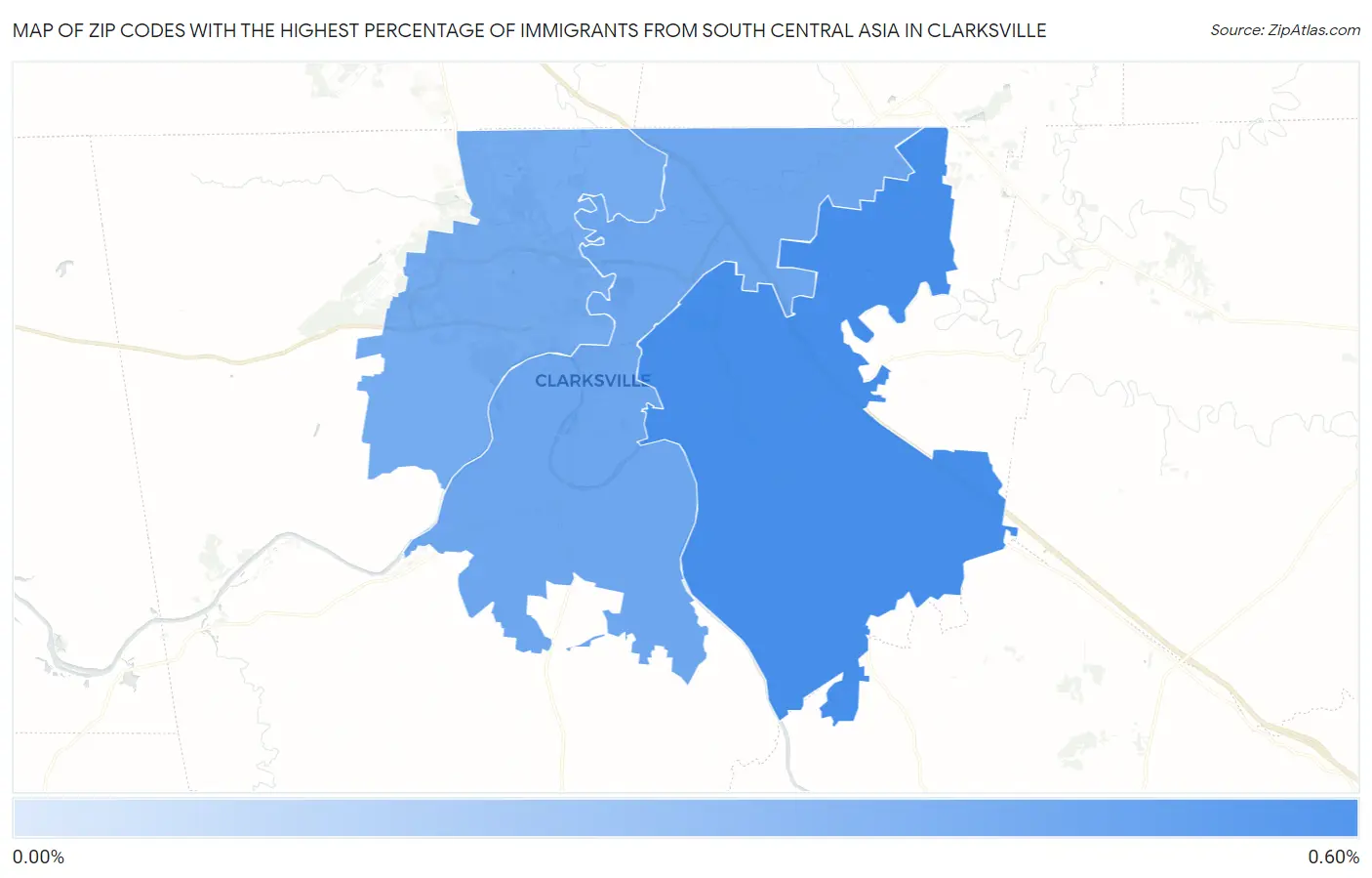 Zip Codes with the Highest Percentage of Immigrants from South Central Asia in Clarksville Map