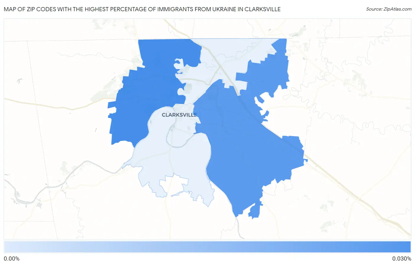 Zip Codes with the Highest Percentage of Immigrants from Ukraine in Clarksville Map