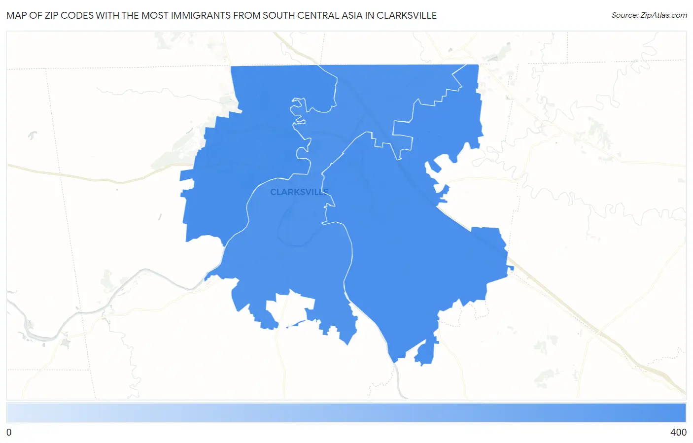 Zip Codes with the Most Immigrants from South Central Asia in Clarksville Map