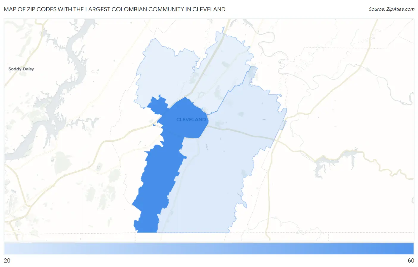 Zip Codes with the Largest Colombian Community in Cleveland Map