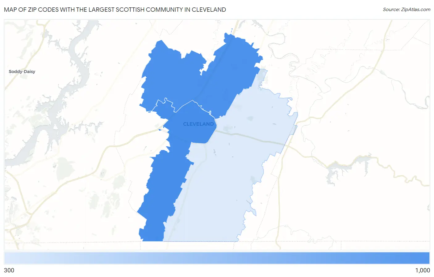 Zip Codes with the Largest Scottish Community in Cleveland Map