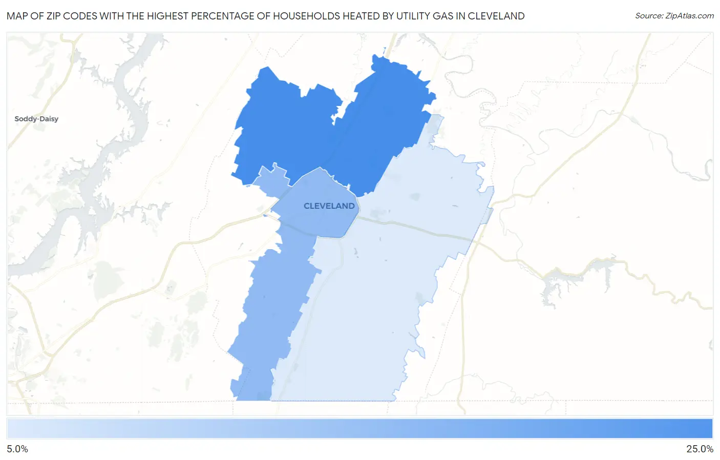 Zip Codes with the Highest Percentage of Households Heated by Utility Gas in Cleveland Map