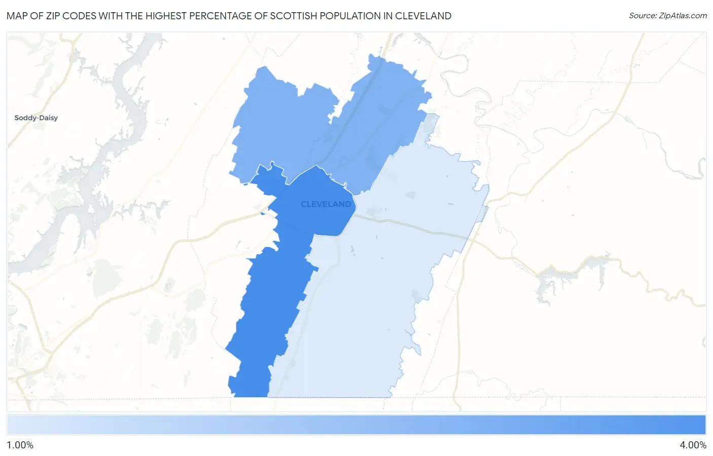Zip Codes with the Highest Percentage of Scottish Population in Cleveland Map