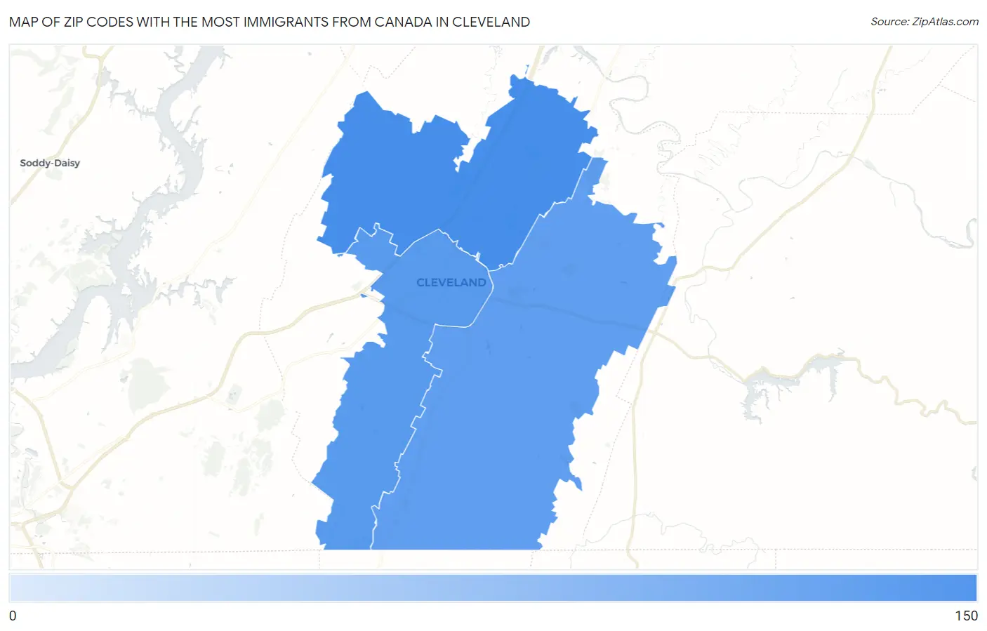 Zip Codes with the Most Immigrants from Canada in Cleveland Map