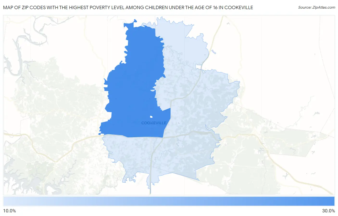 Zip Codes with the Highest Poverty Level Among Children Under the Age of 16 in Cookeville Map