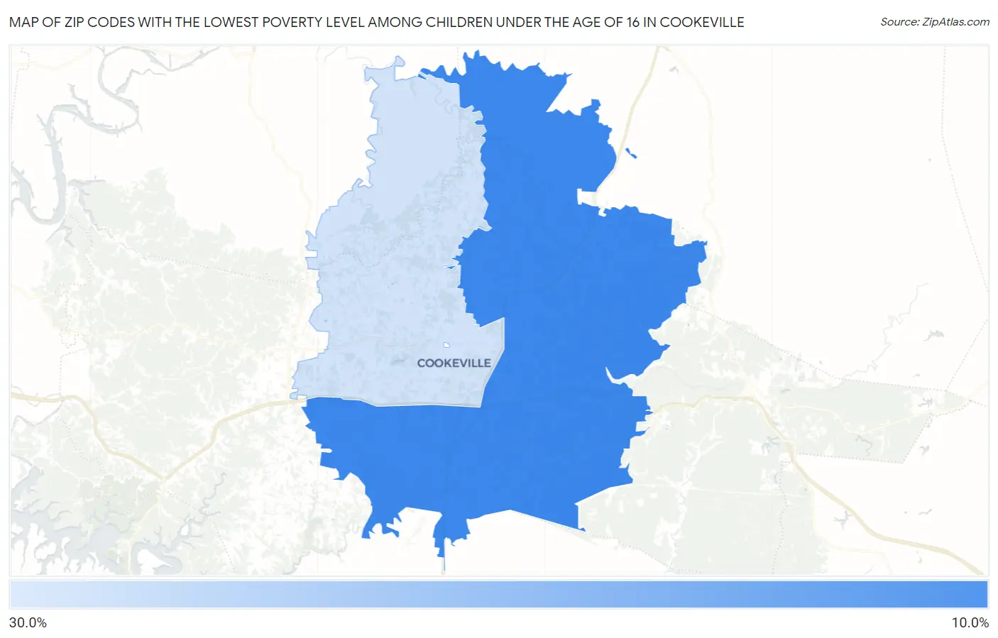 Zip Codes with the Lowest Poverty Level Among Children Under the Age of 16 in Cookeville Map