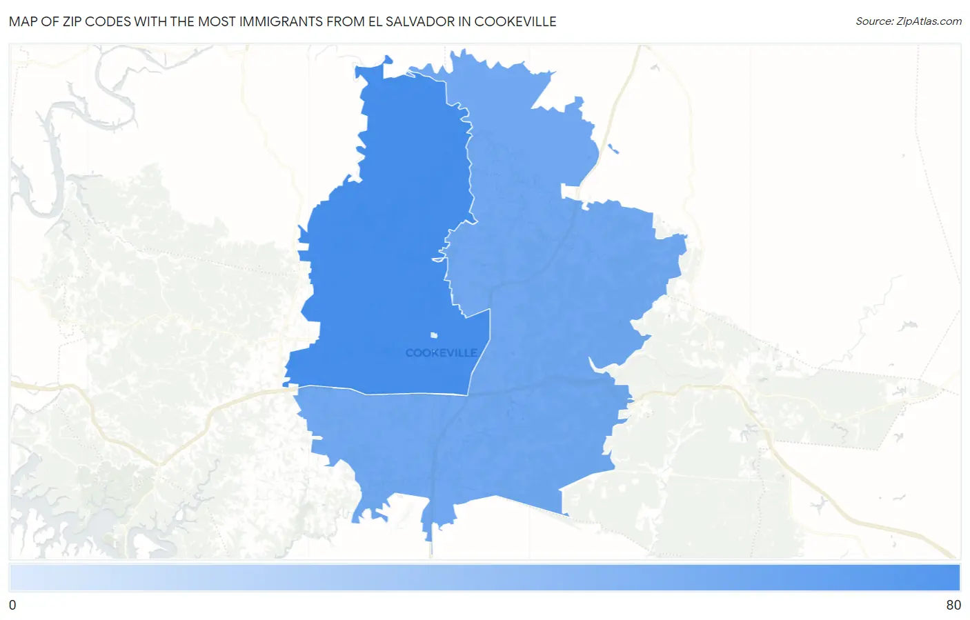 Zip Codes with the Most Immigrants from El Salvador in Cookeville Map