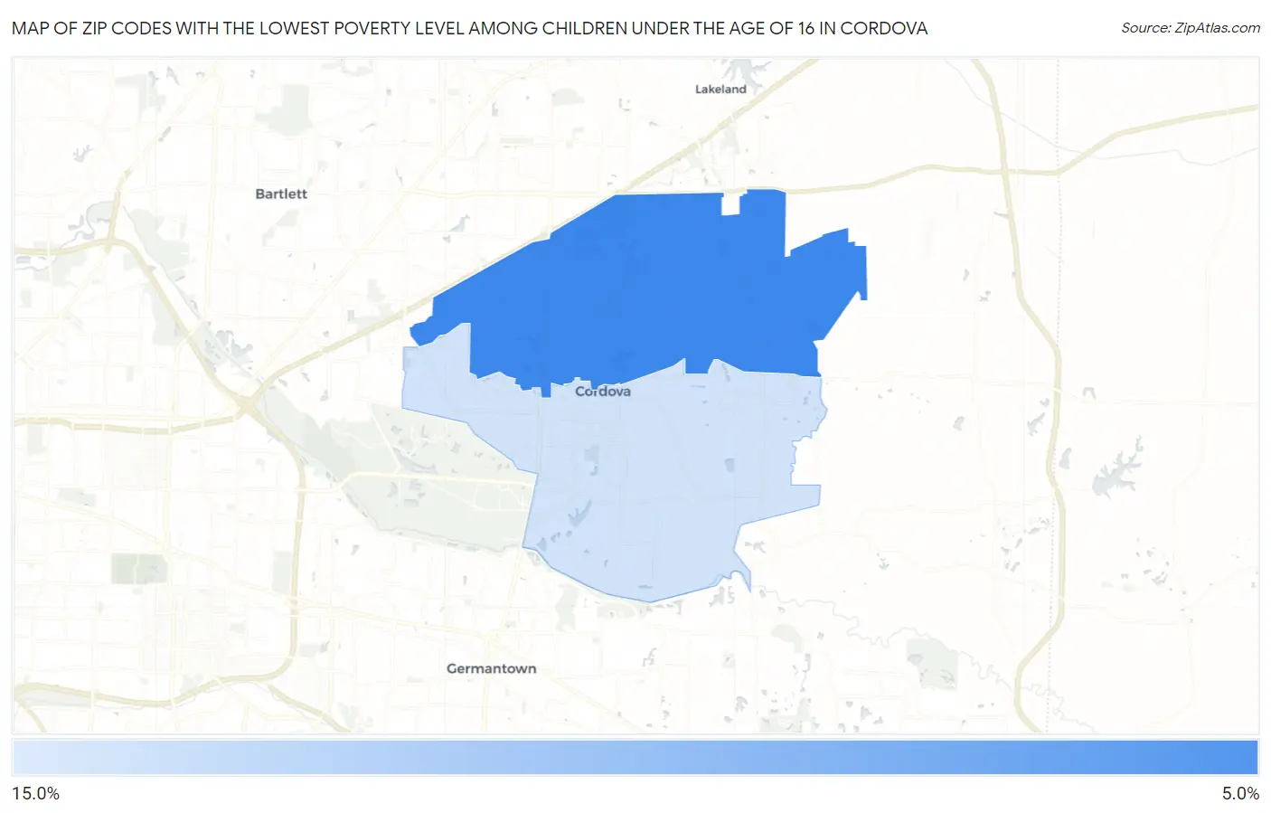 Zip Codes with the Lowest Poverty Level Among Children Under the Age of 16 in Cordova Map