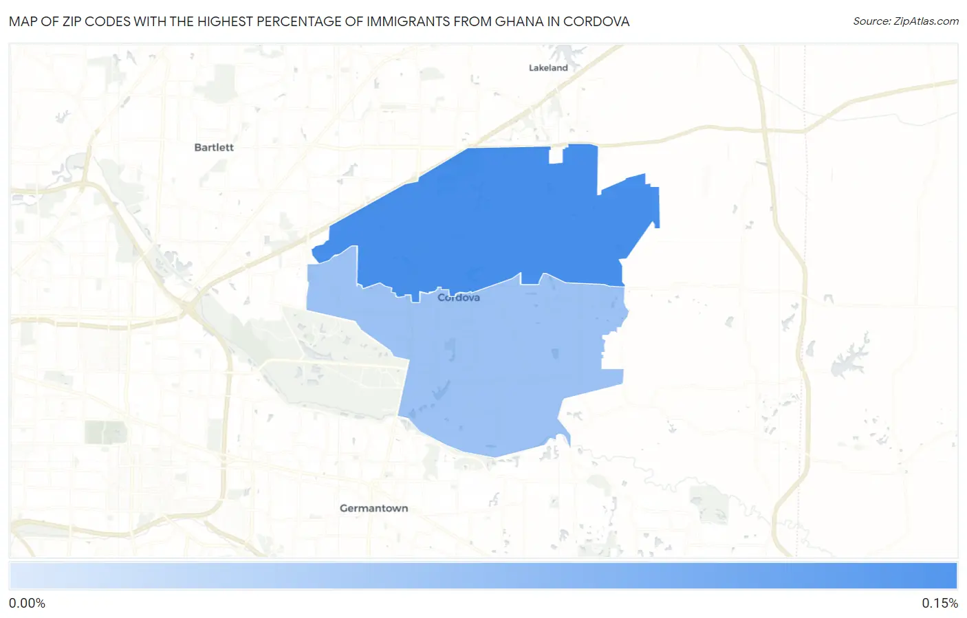 Zip Codes with the Highest Percentage of Immigrants from Ghana in Cordova Map