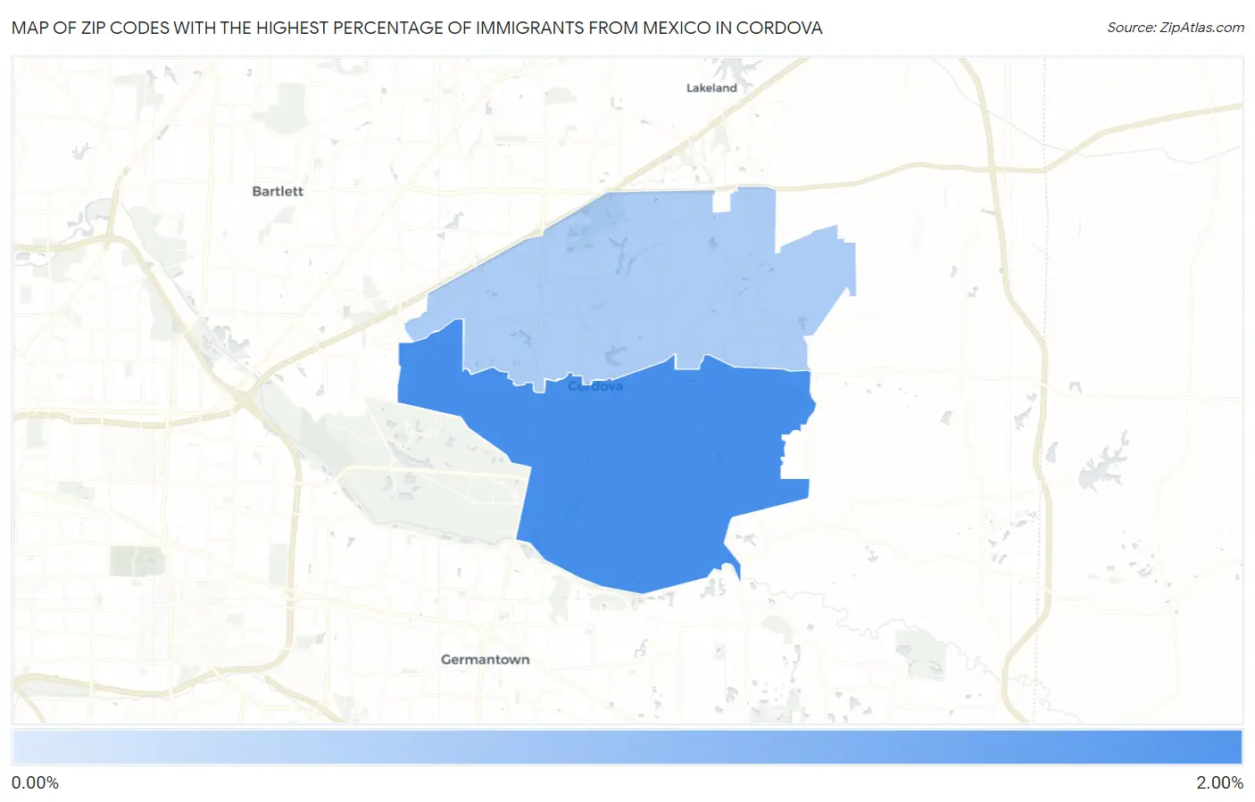Zip Codes with the Highest Percentage of Immigrants from Mexico in Cordova Map
