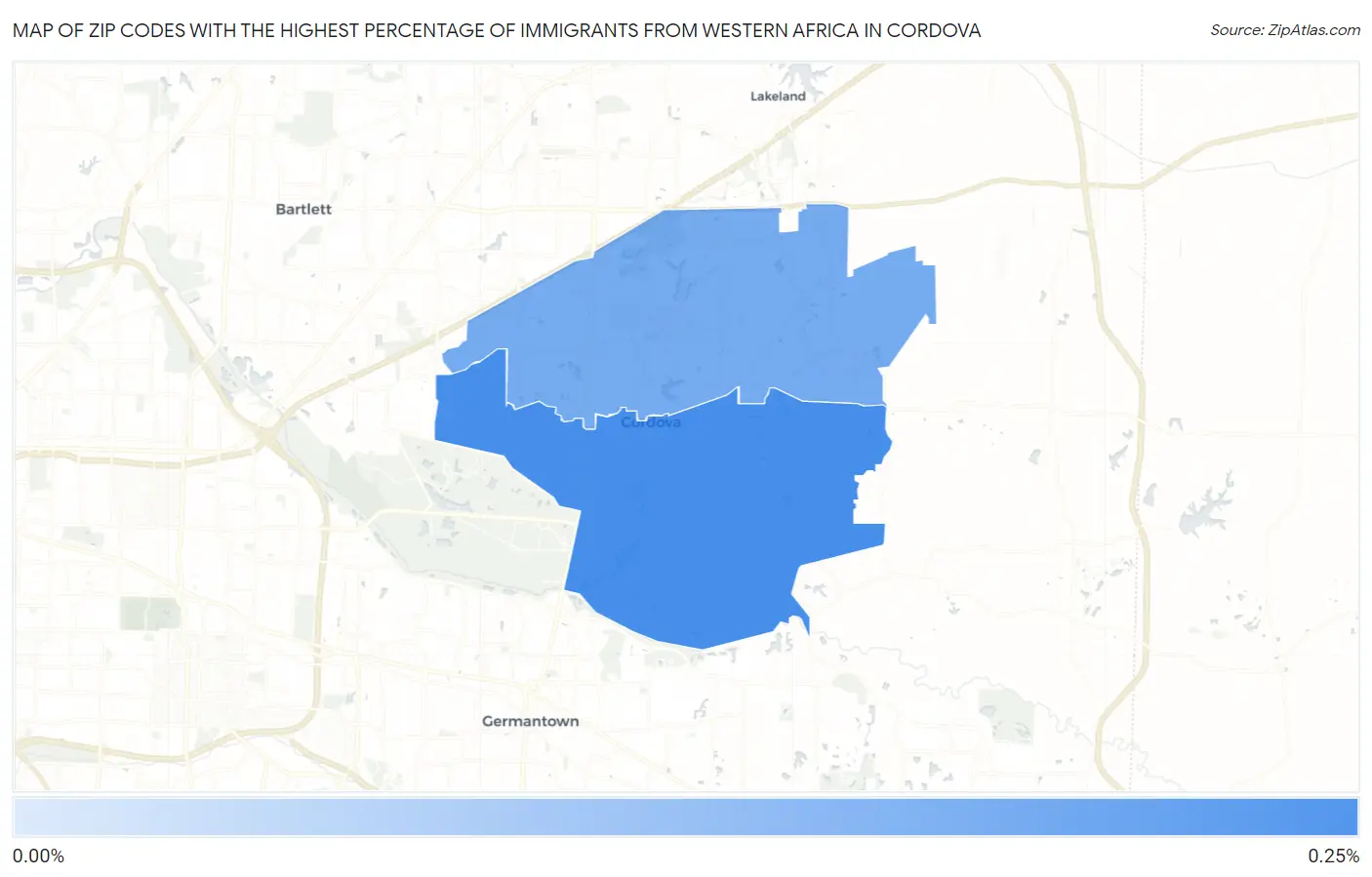 Zip Codes with the Highest Percentage of Immigrants from Western Africa in Cordova Map