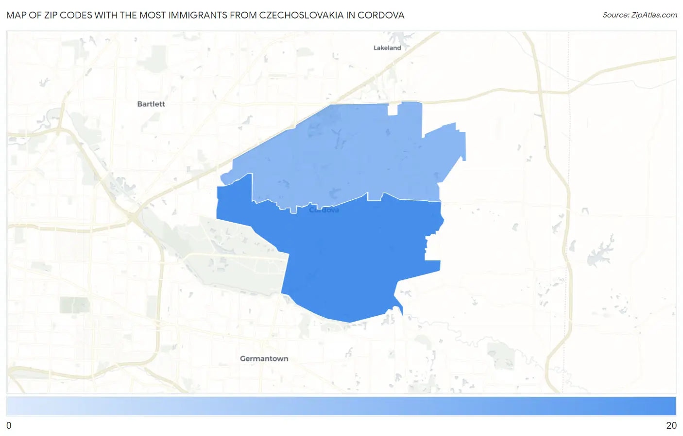 Zip Codes with the Most Immigrants from Czechoslovakia in Cordova Map