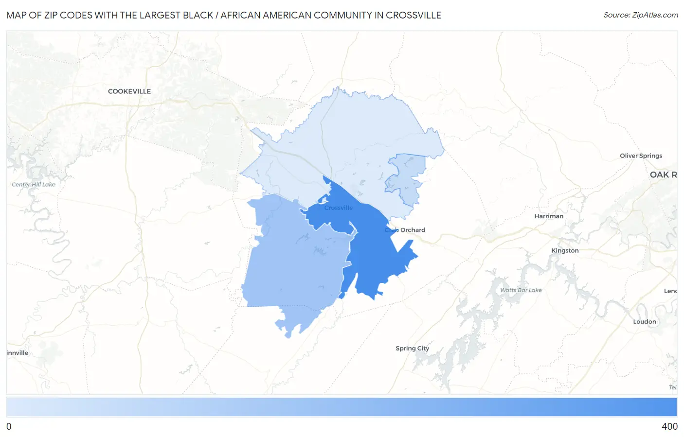 Zip Codes with the Largest Black / African American Community in Crossville Map
