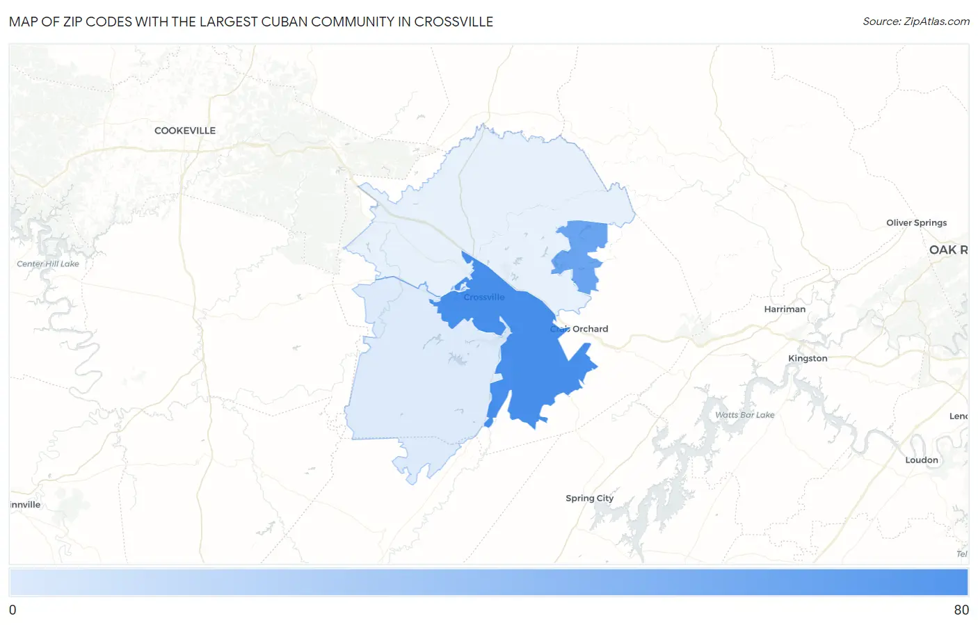 Zip Codes with the Largest Cuban Community in Crossville Map