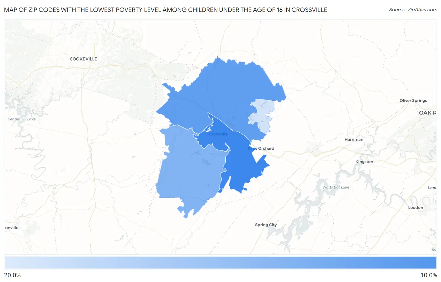 Zip Codes with the Lowest Poverty Level Among Children Under the Age of 16 in Crossville Map