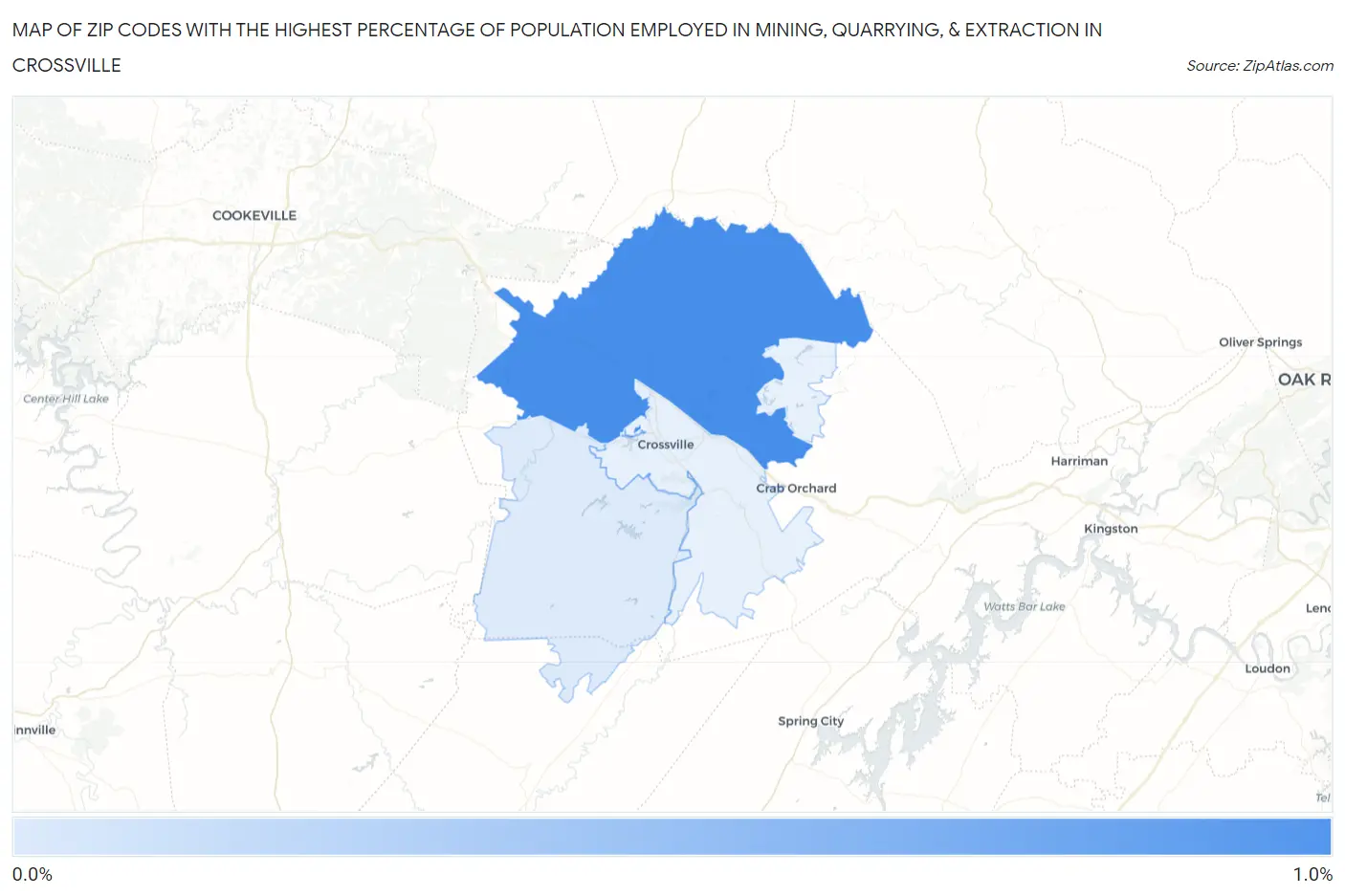 Zip Codes with the Highest Percentage of Population Employed in Mining, Quarrying, & Extraction in Crossville Map