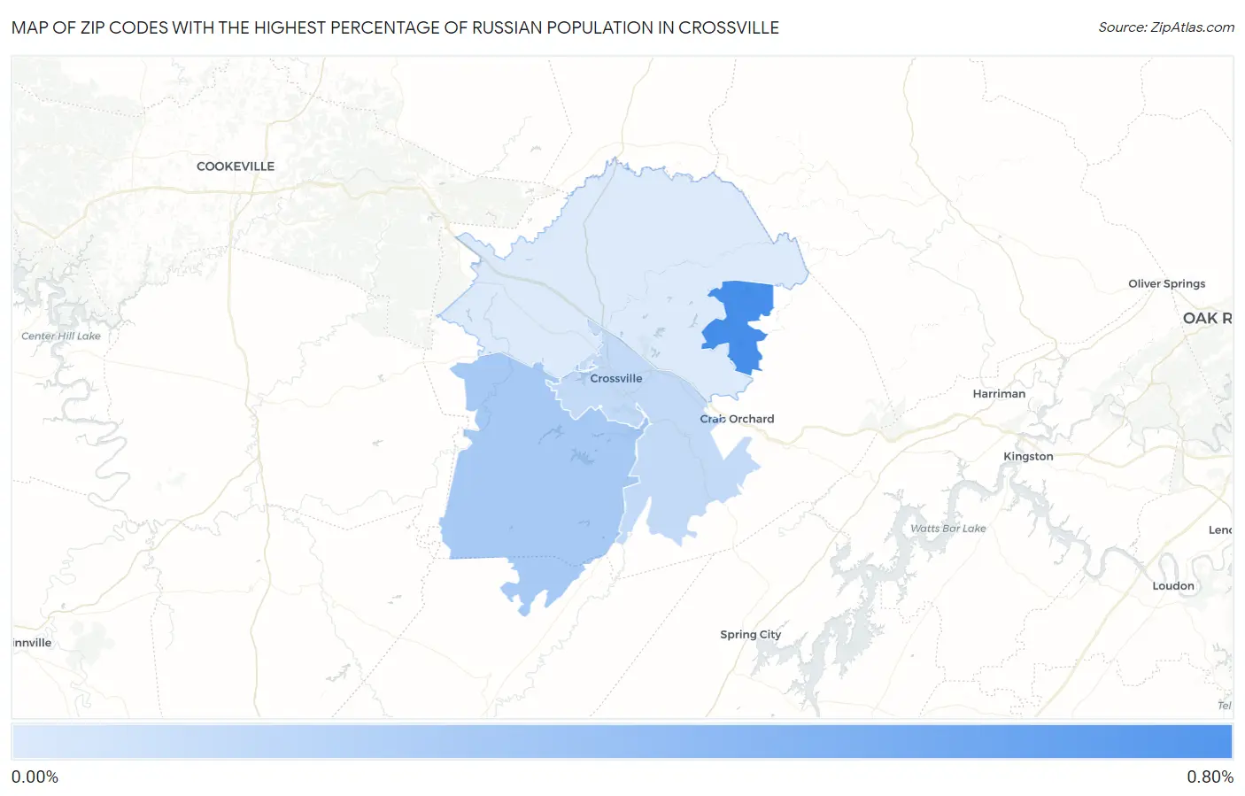 Zip Codes with the Highest Percentage of Russian Population in Crossville Map