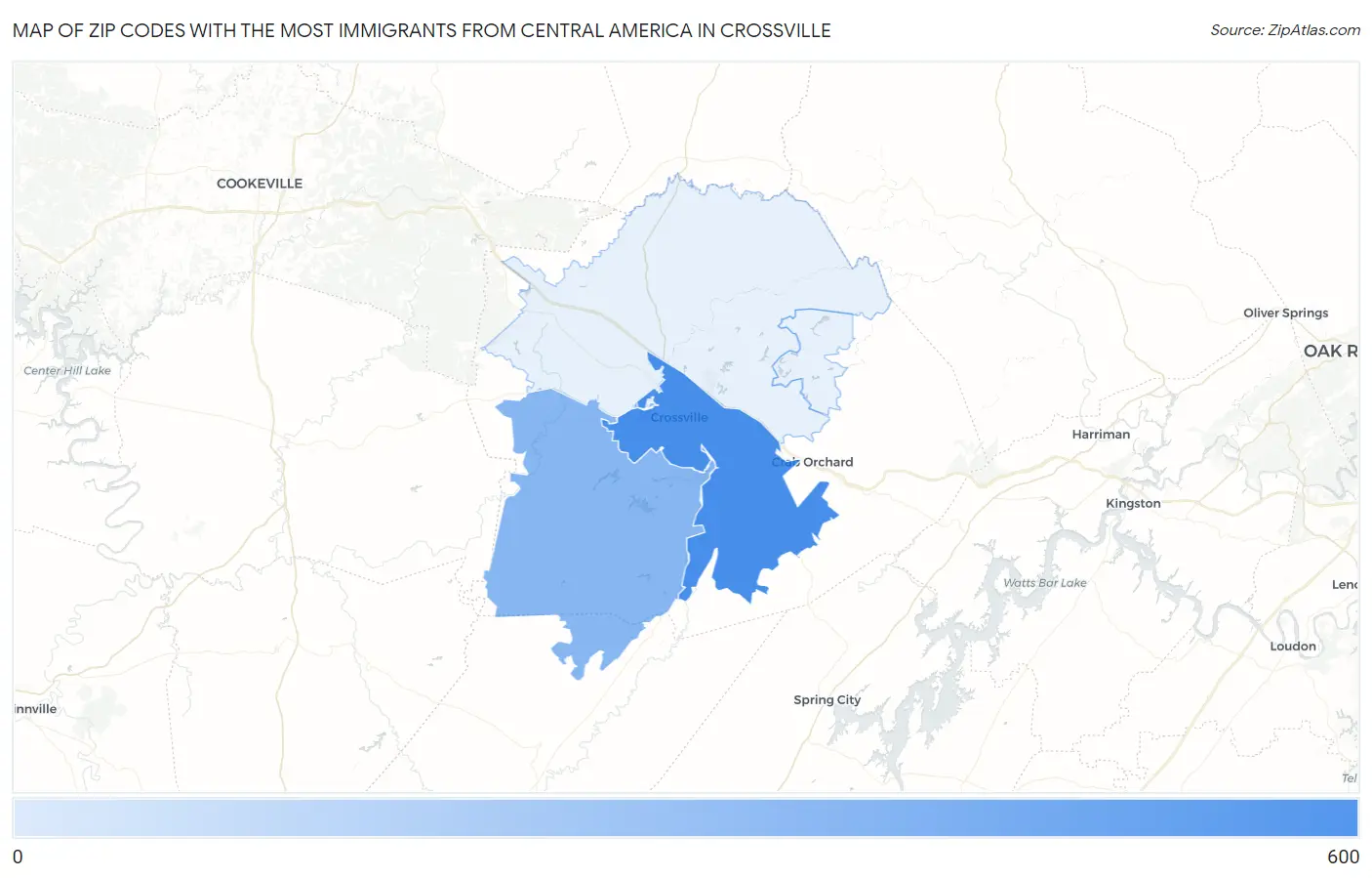 Zip Codes with the Most Immigrants from Central America in Crossville Map