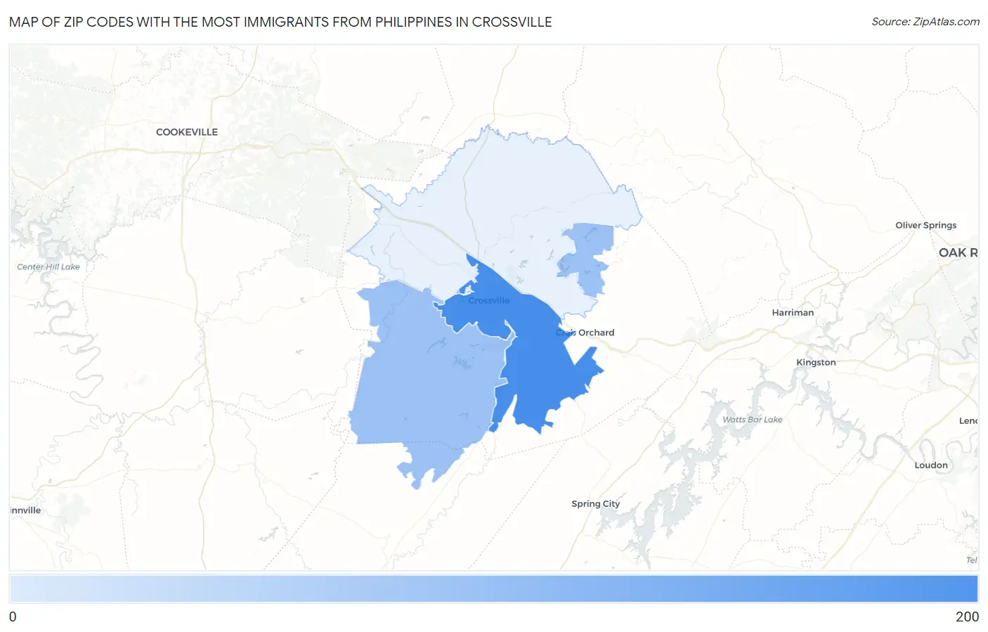 Zip Codes with the Most Immigrants from Philippines in Crossville Map