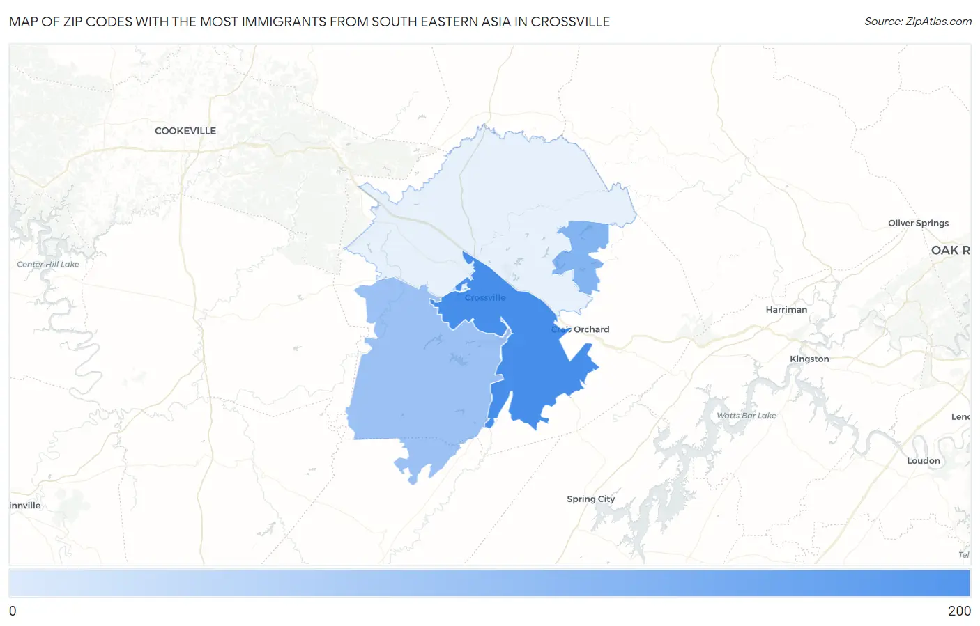 Zip Codes with the Most Immigrants from South Eastern Asia in Crossville Map