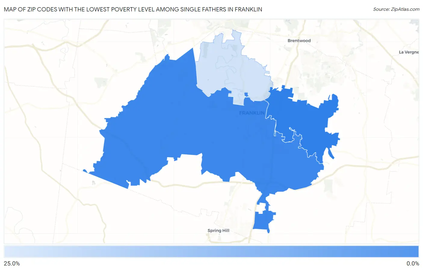 Zip Codes with the Lowest Poverty Level Among Single Fathers in Franklin Map