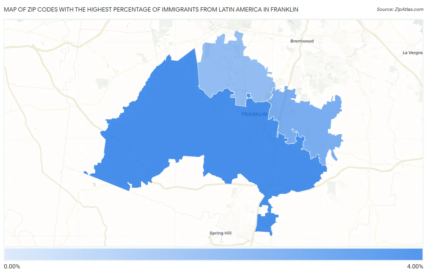 Zip Codes with the Highest Percentage of Immigrants from Latin America in Franklin Map