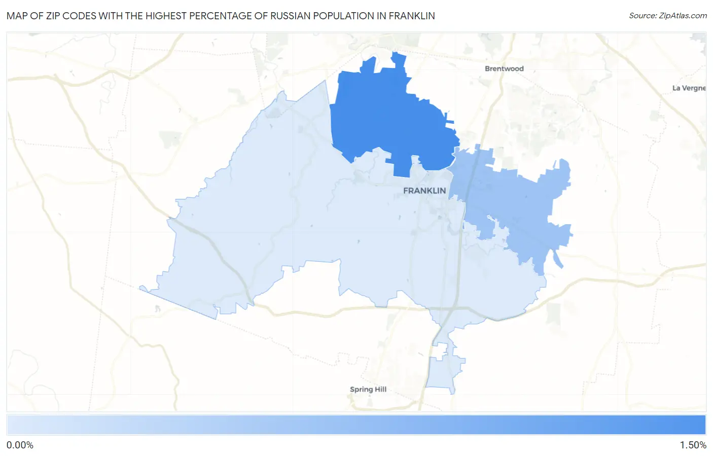 Zip Codes with the Highest Percentage of Russian Population in Franklin Map