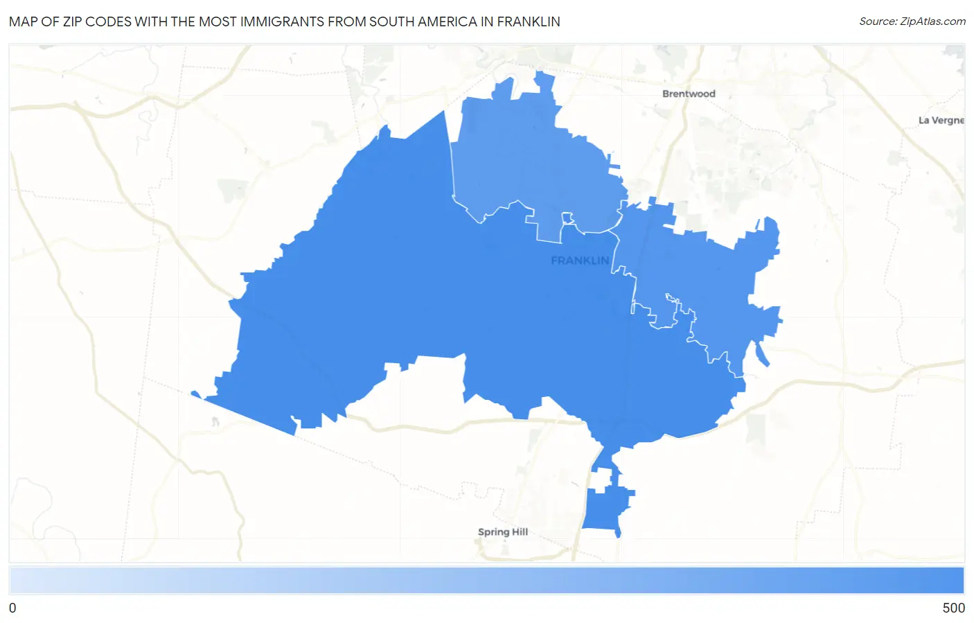 Zip Codes with the Most Immigrants from South America in Franklin Map