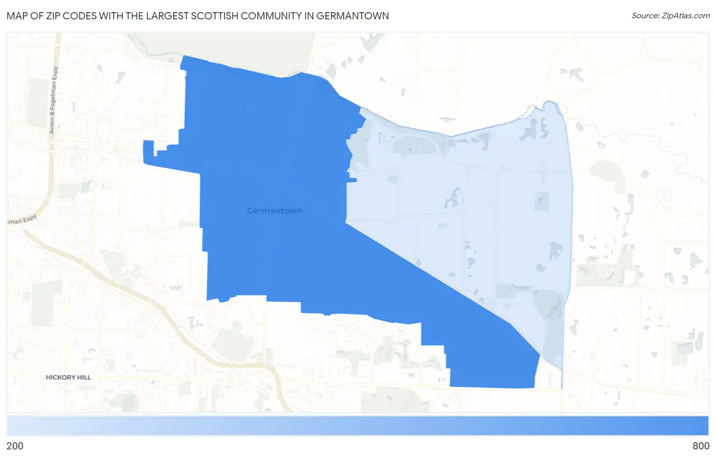 Zip Codes with the Largest Scottish Community in Germantown Map
