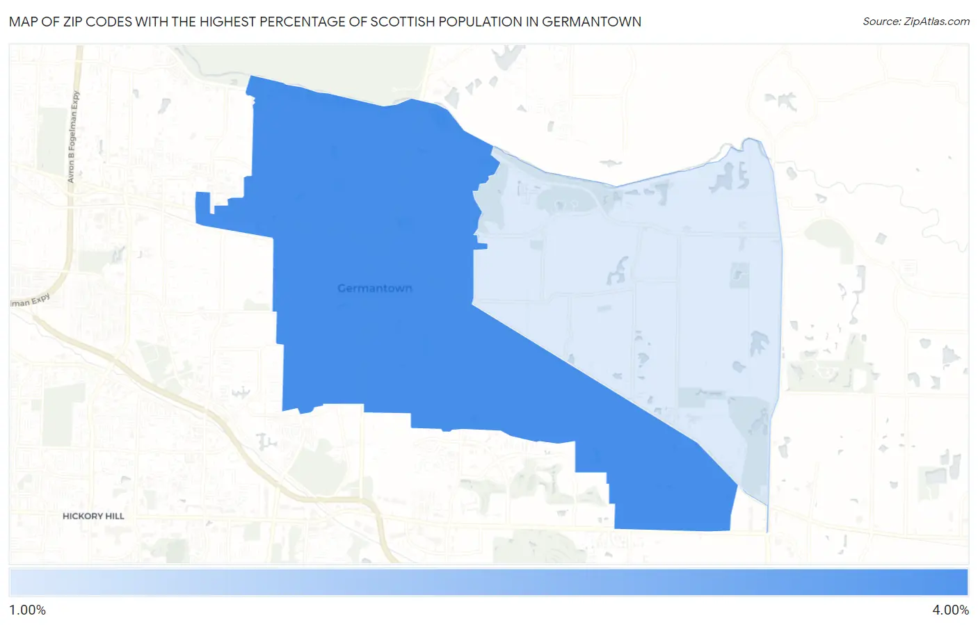 Zip Codes with the Highest Percentage of Scottish Population in Germantown Map