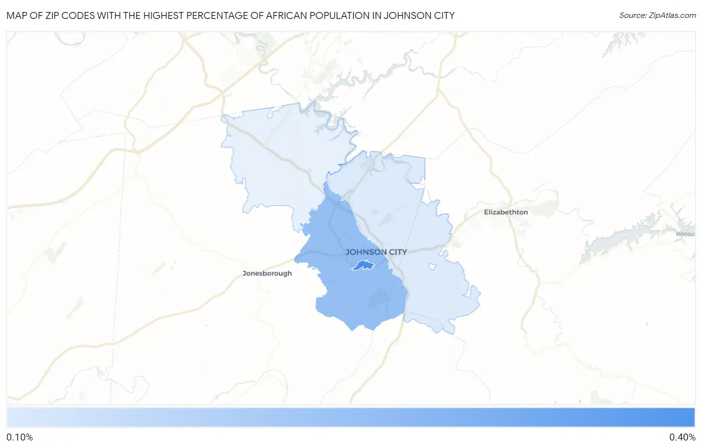 Zip Codes with the Highest Percentage of African Population in Johnson City Map