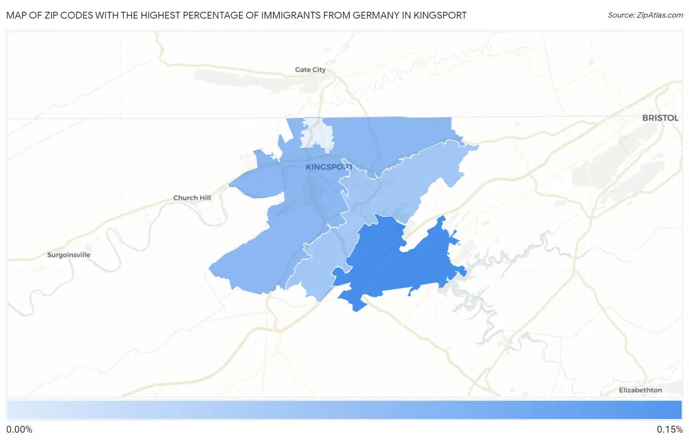 Zip Codes with the Highest Percentage of Immigrants from Germany in Kingsport Map