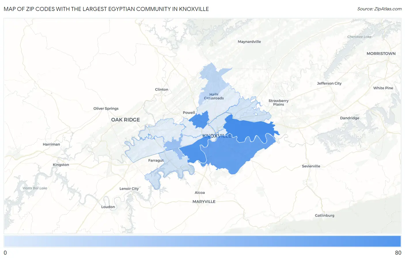 Zip Codes with the Largest Egyptian Community in Knoxville Map