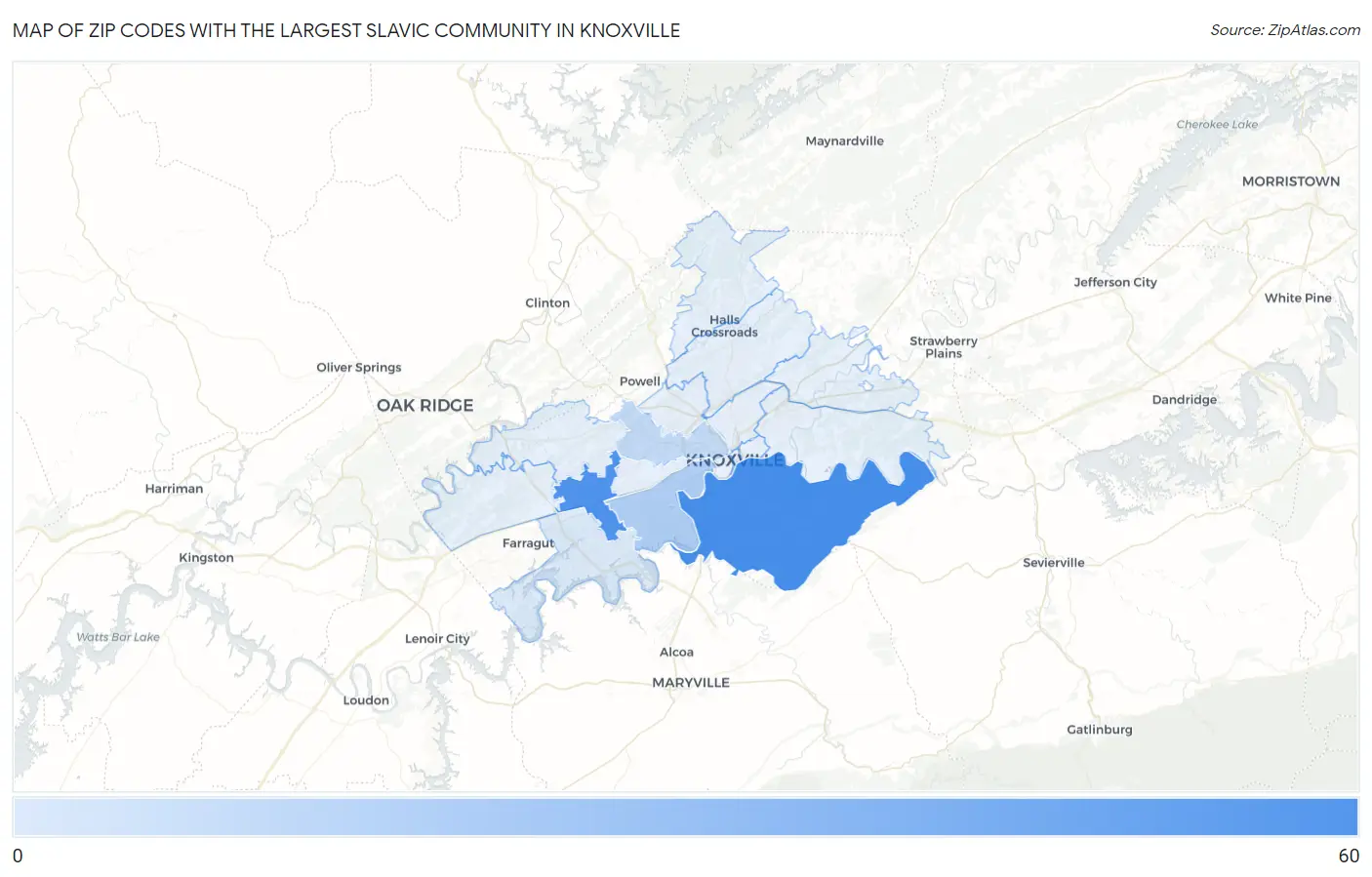 Zip Codes with the Largest Slavic Community in Knoxville Map