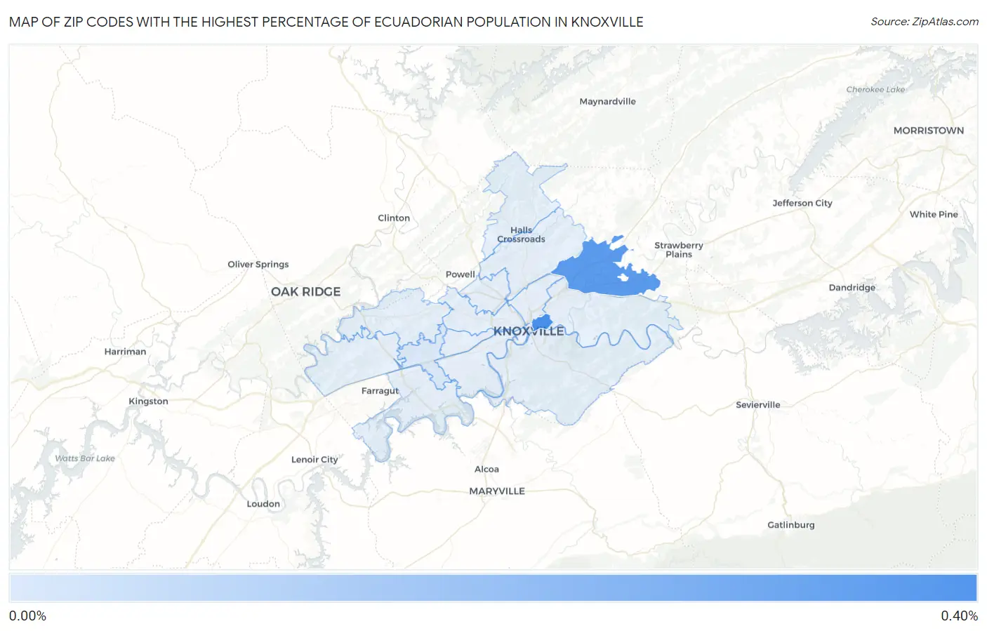 Zip Codes with the Highest Percentage of Ecuadorian Population in Knoxville Map