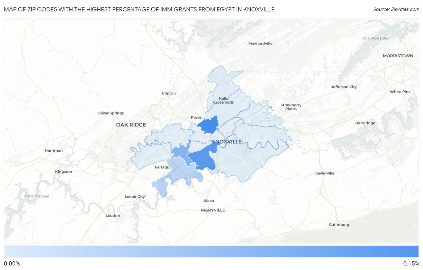 Zip Codes with the Highest Percentage of Immigrants from Egypt in Knoxville Map